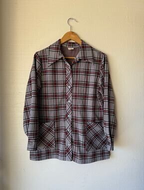 1970s Montgomery Ward Womens Plaid 2-Pocket Button Up Shirt Size Medium/Large